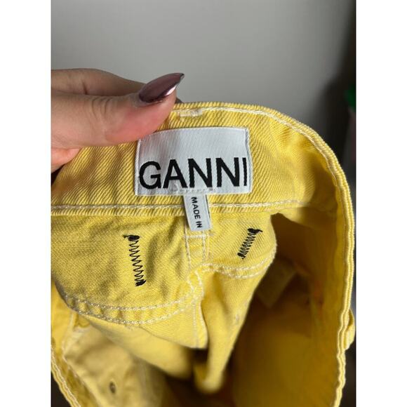 Ganni Shiloh Yellow Denim Mini Skirt High Waist Casual Festival Size 8 Women’s - Picture 6 of 8